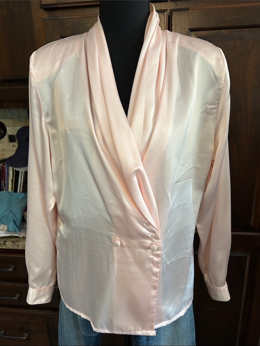 1980’s Impressions Sz 10 Silky Draped Blouse - Pale Pink